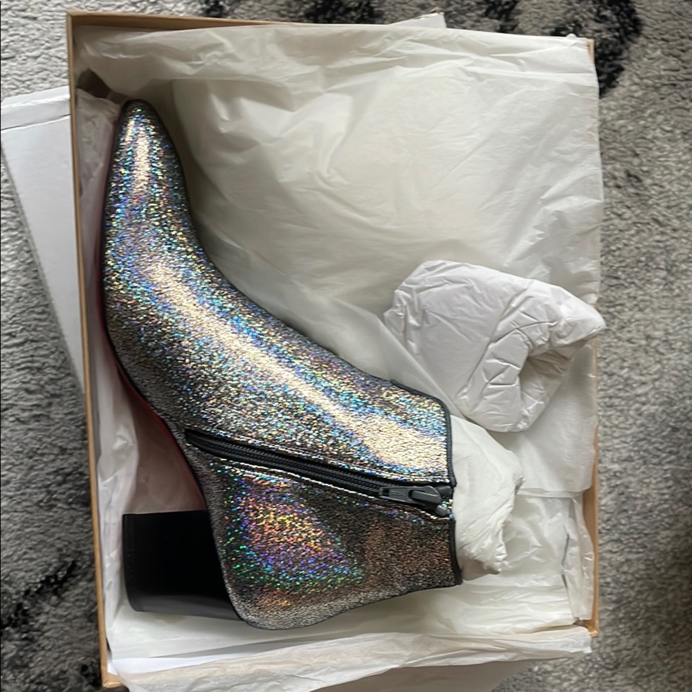 Christian Louboutin Disco Silver Ankle Booties 38.5 NIB!
